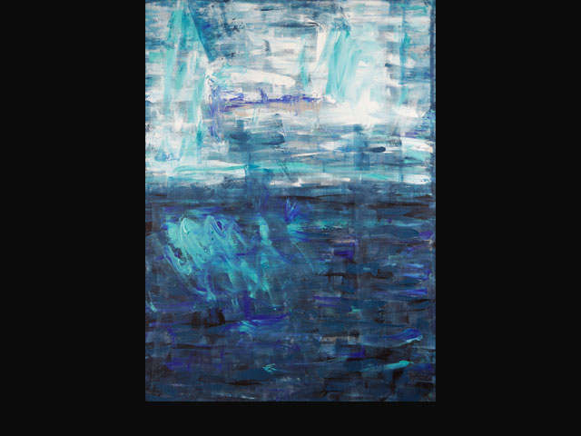 “Y el mar con el cielo decidieron estallar de azules” acrílico de 2 X 1,50 mts.